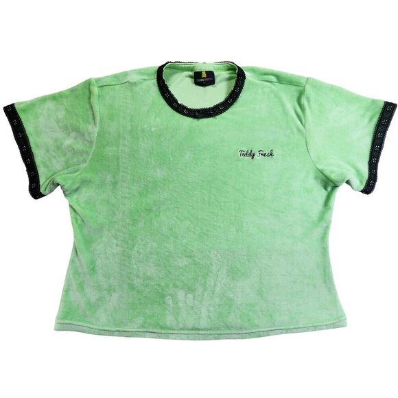 Teddy Fresh Green Velour Short Sleeve Shirt W/ Black Accents 2X - Picture 1 of 9